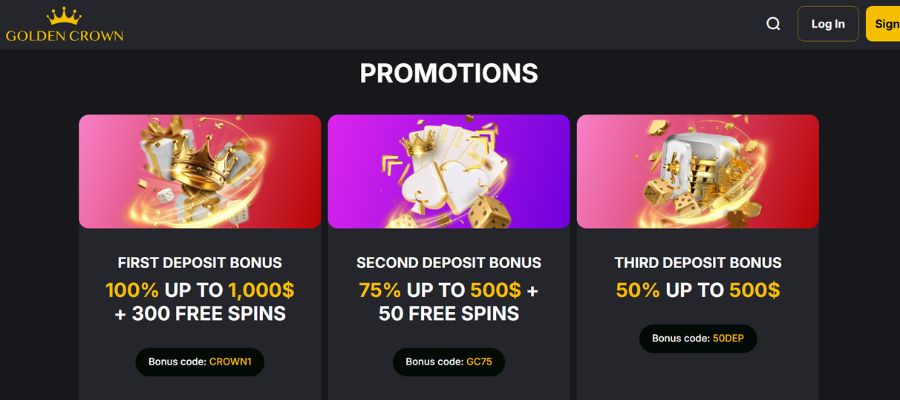 Golden Crown Casino provides many deposit-linked promotions